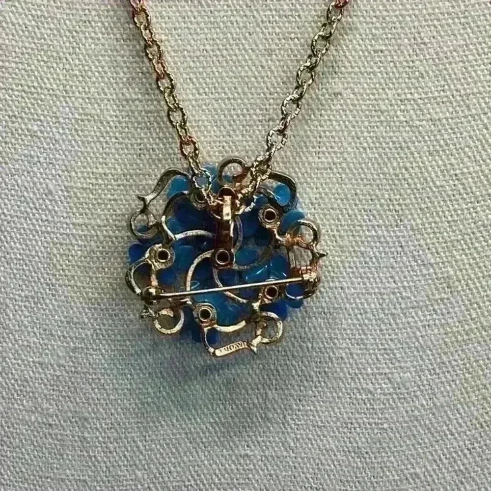 Avon Blue Flower Pendant Necklace and Brooch
